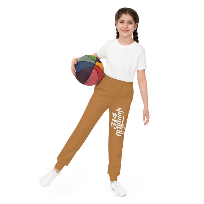 Light Brown Youth Joggers with 314 Originals Side Graphic — Kids Athletic Sweatpants - 314 Originals