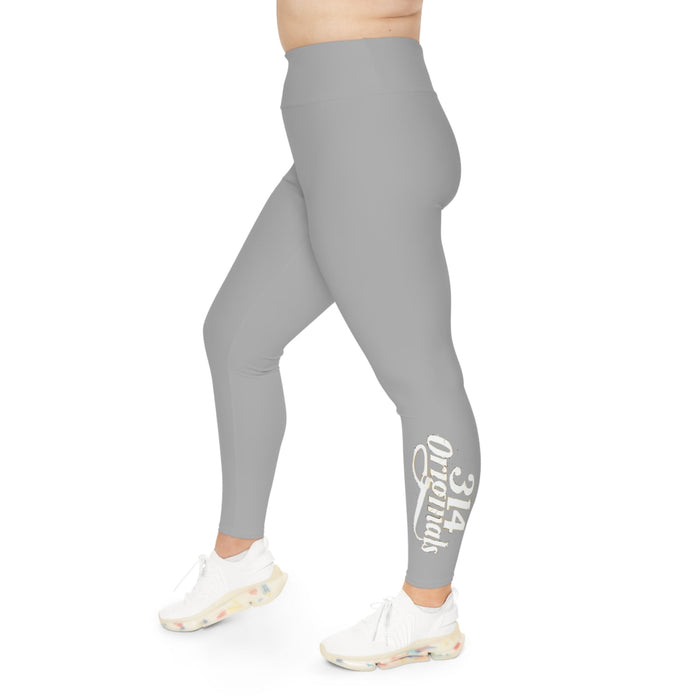 Light Grey Plus Size Leggings — Subtle Side Script Graphic, Comfortable Everyday Activewear - 314 Originals