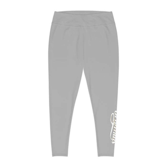 Light Grey Plus Size Leggings — Subtle Side Script Graphic, Comfortable Everyday Activewear - 314 Originals