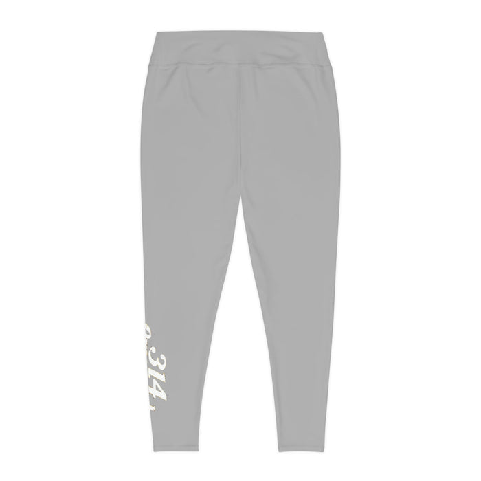 Light Grey Plus Size Leggings — Subtle Side Script Graphic, Comfortable Everyday Activewear - 314 Originals
