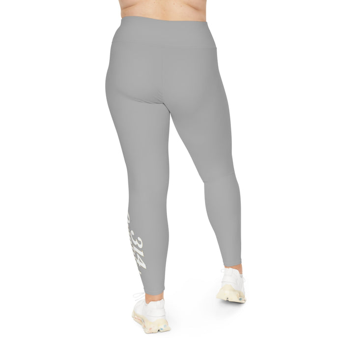 Light Grey Plus Size Leggings — Subtle Side Script Graphic, Comfortable Everyday Activewear - 314 Originals