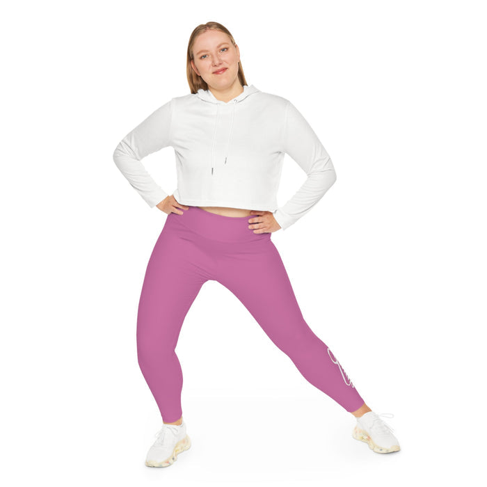 Light Pink Plus Size Leggings — Subtle Side Script Graphic, Comfortable Everyday Activewear - 314 Originals