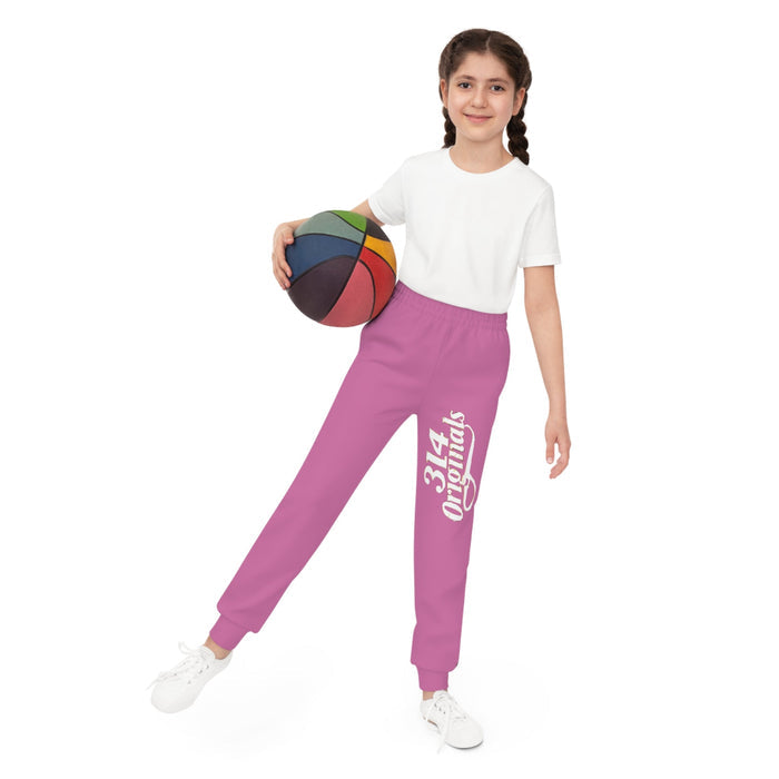 Light Pink Youth Joggers with 314 Originals Side Graphic — Kids Athletic Sweatpants - 314 Originals