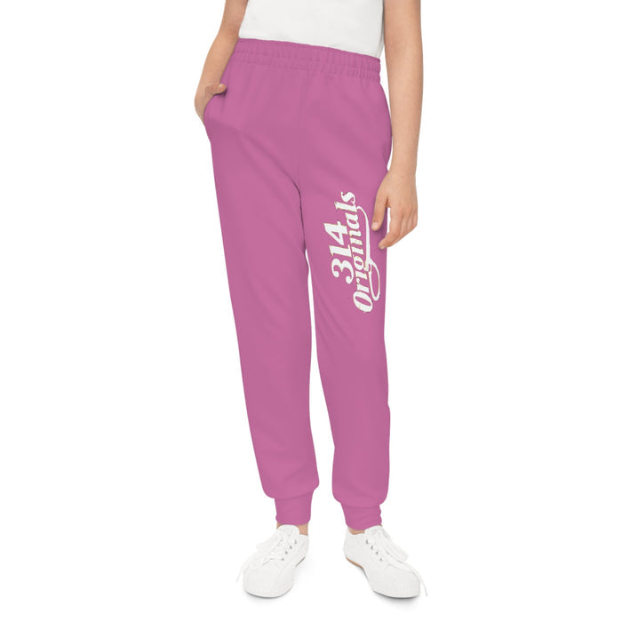 Light Pink Youth Joggers with 314 Originals Side Graphic — Kids Athletic Sweatpants - 314 Originals