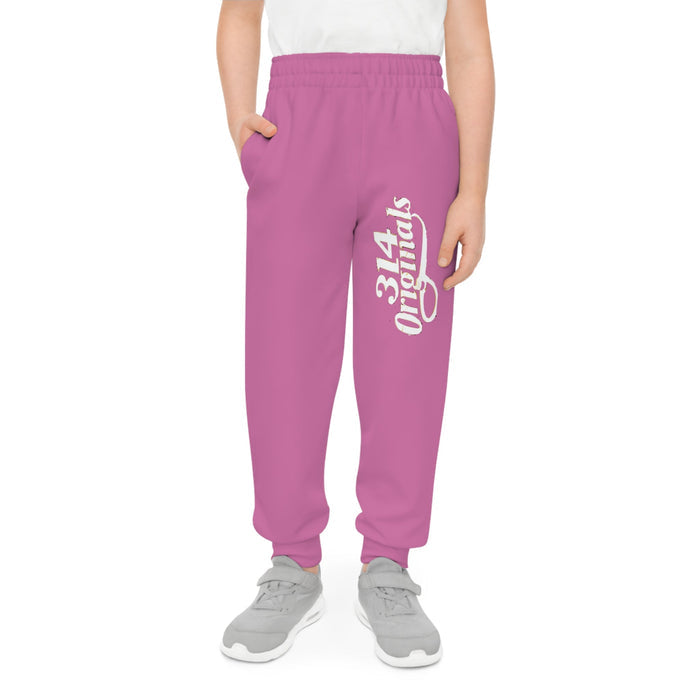 Light Pink Youth Joggers with 314 Originals Side Graphic — Kids Athletic Sweatpants - 314 Originals
