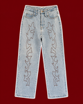 Light Wash Western Embroidered Wide-Leg Jeans