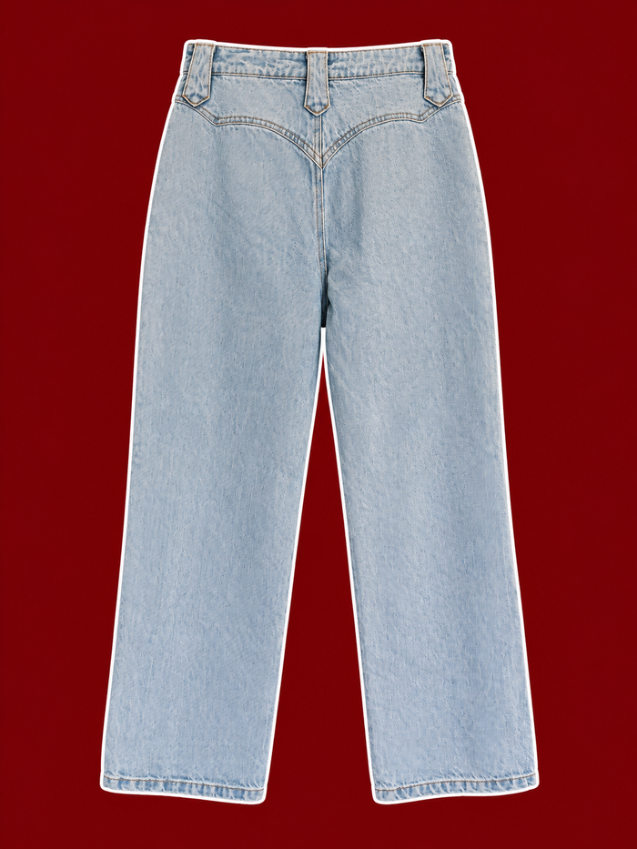 Light Wash Western Embroidered Wide-Leg Jeans
