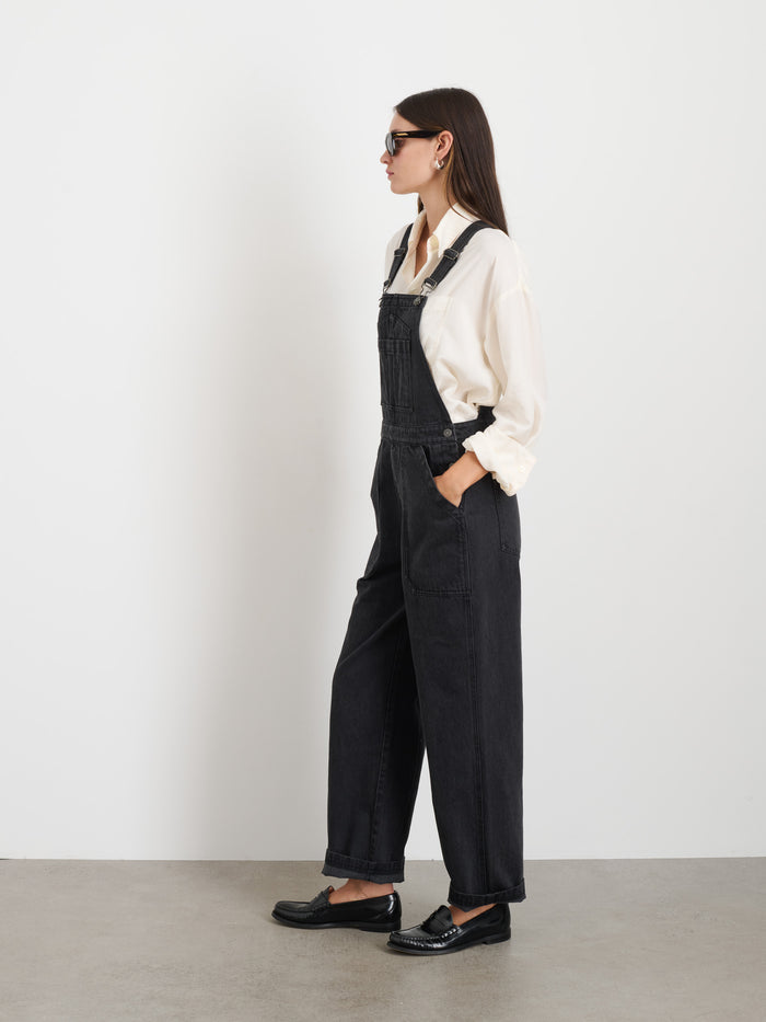 Lili Overall In Black Denim In Washed Black