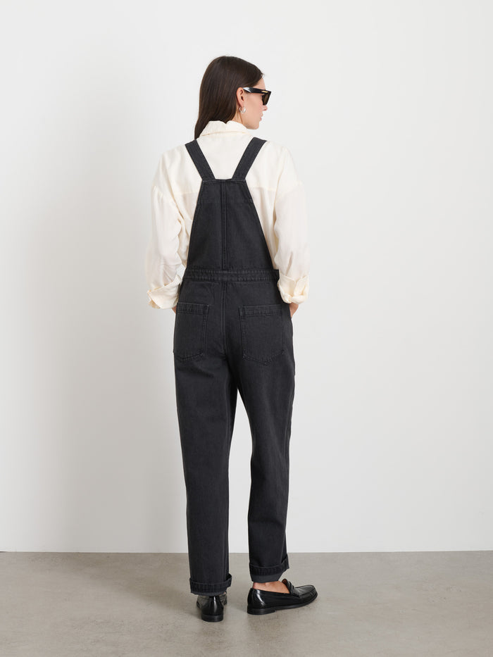 Lili Overall In Black Denim In Washed Black