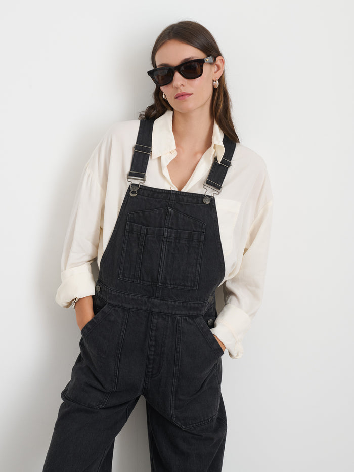 Lili Overall In Black Denim In Washed Black