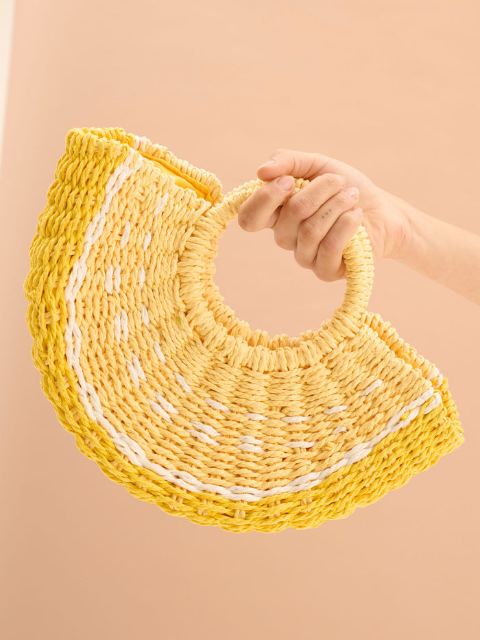 Linda Paper Straw Basket Bag in Lemon