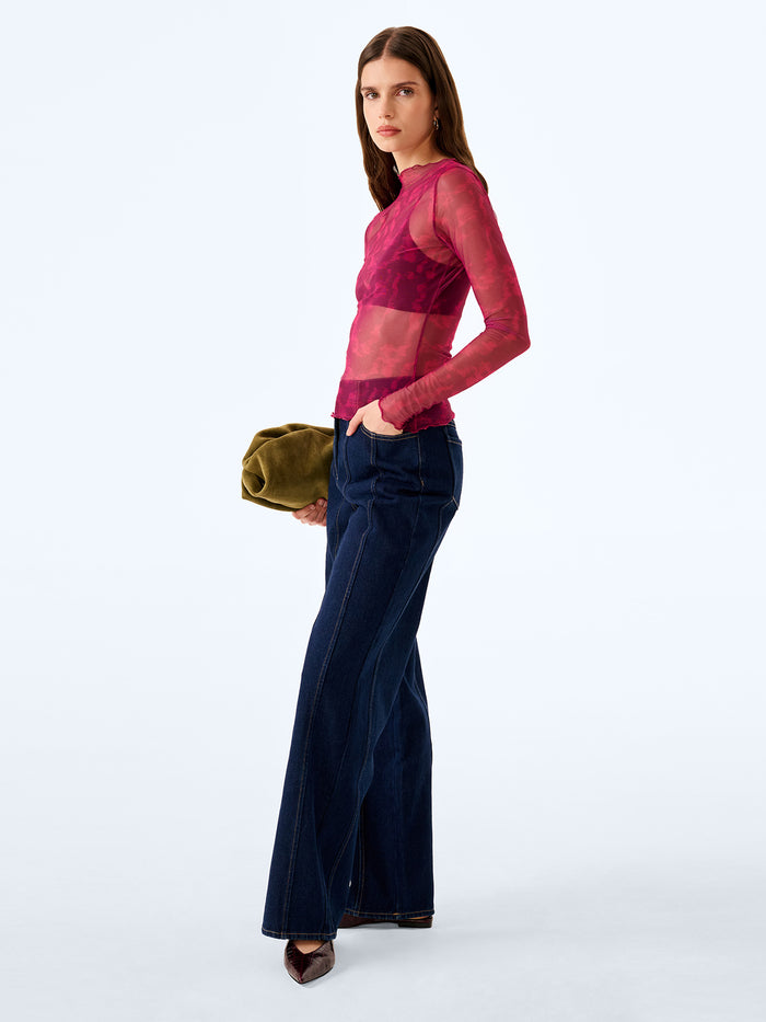 Lorrie Powermesh Top in Magenta Moire
