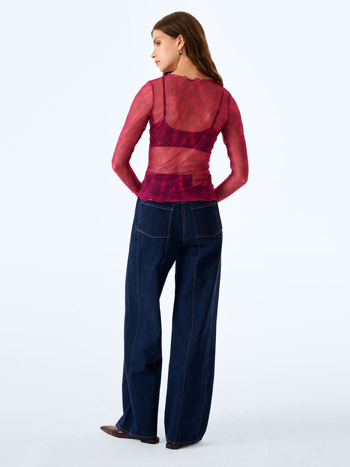 Lorrie Powermesh Top in Magenta Moire
