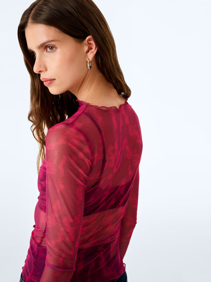 Lorrie Powermesh Top in Magenta Moire