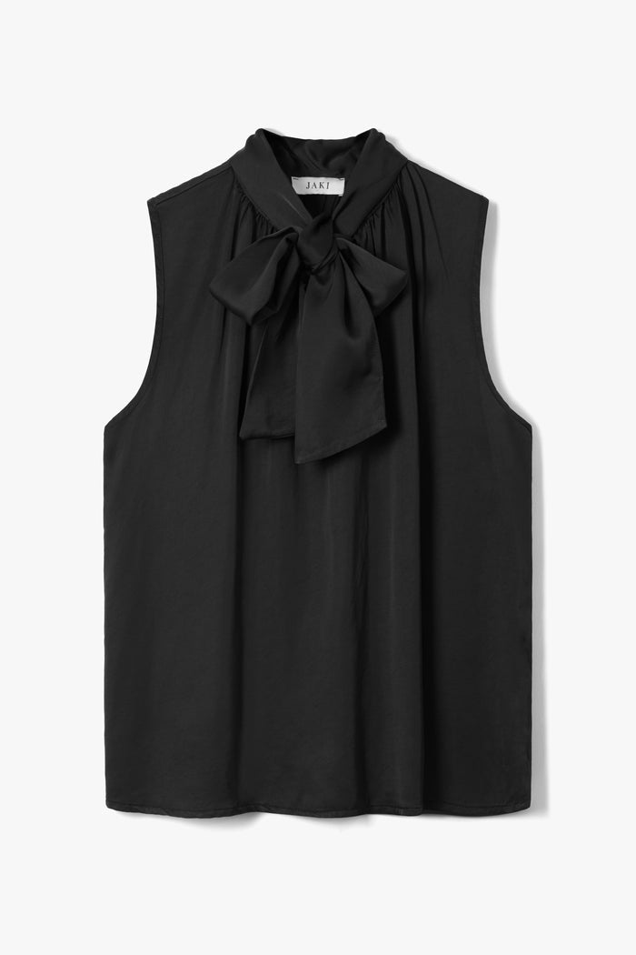 Lyanne Bow Neck Tie Satin Blouse | Black