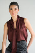 Lyanne Bow Neck Tie Satin Blouse | Plum