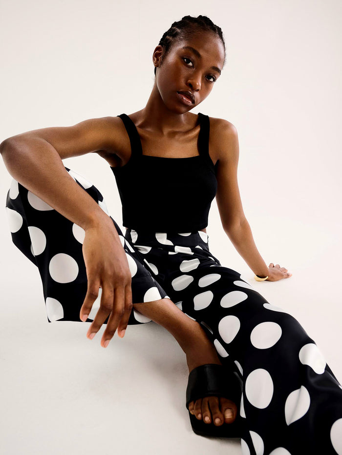 Lynx Satin Wide Leg Spot Print Trouser