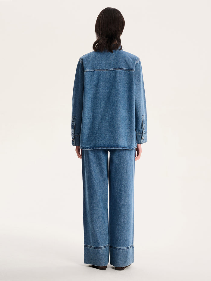 Magnus Embroidered Jacket in Mid Wash