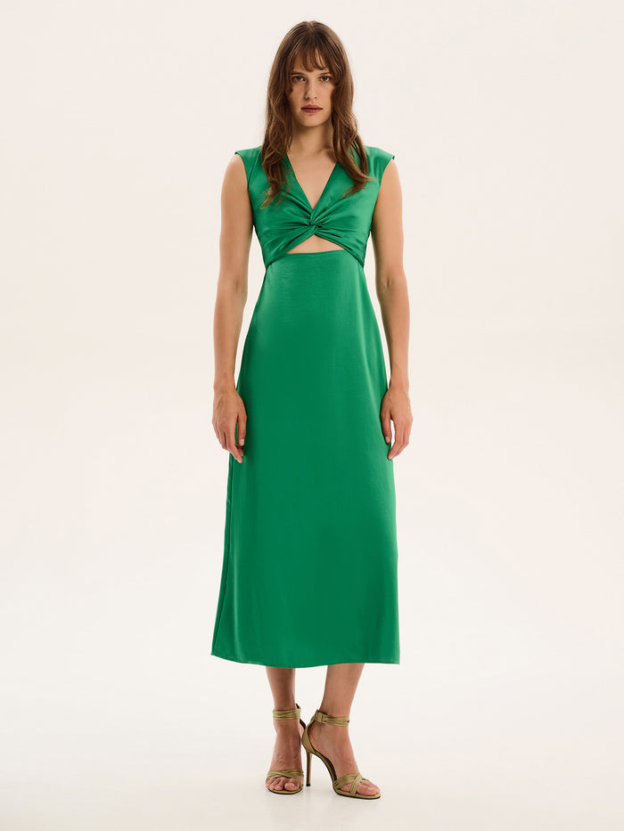 Marin Twist Front Dress in Emerald Green