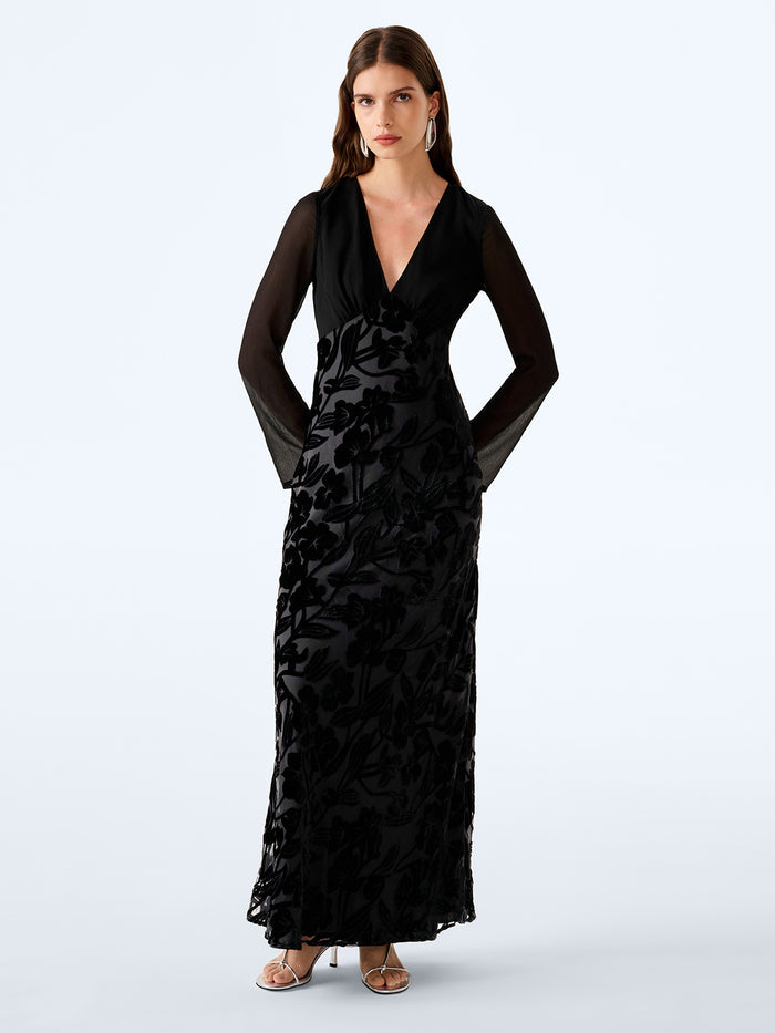 Marj Dress in Black Devore Floral