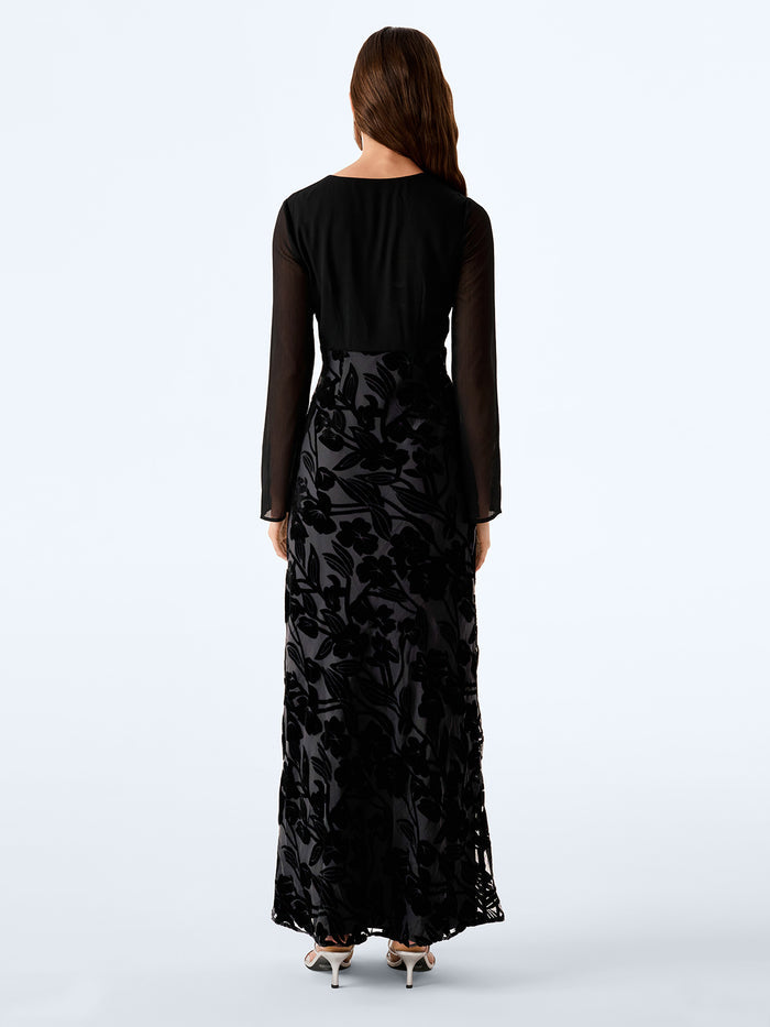 Marj Dress in Black Devore Floral