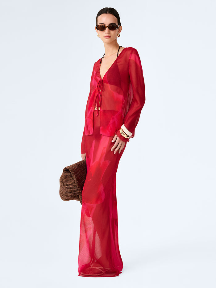 Marla Top in Red and Pink Floral Placement