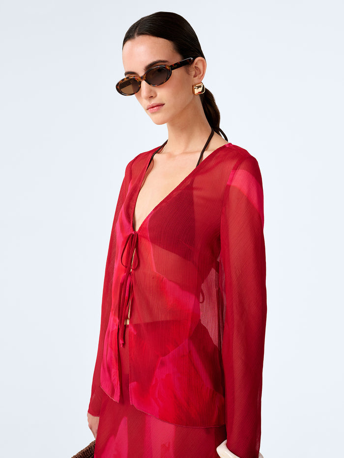 Marla Top in Red and Pink Floral Placement