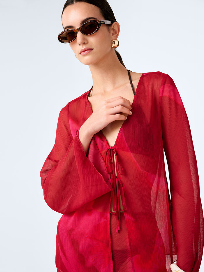 Marla Top in Red and Pink Floral Placement