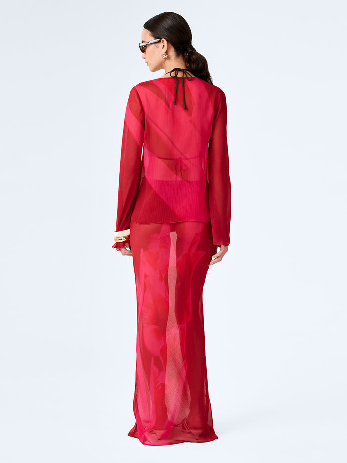 Marla Top in Red and Pink Floral Placement
