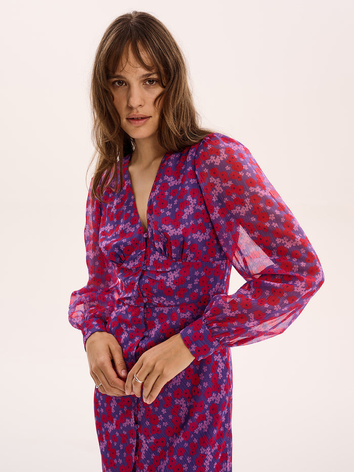 Mary-Rose Dress in Purple Scattered Floral