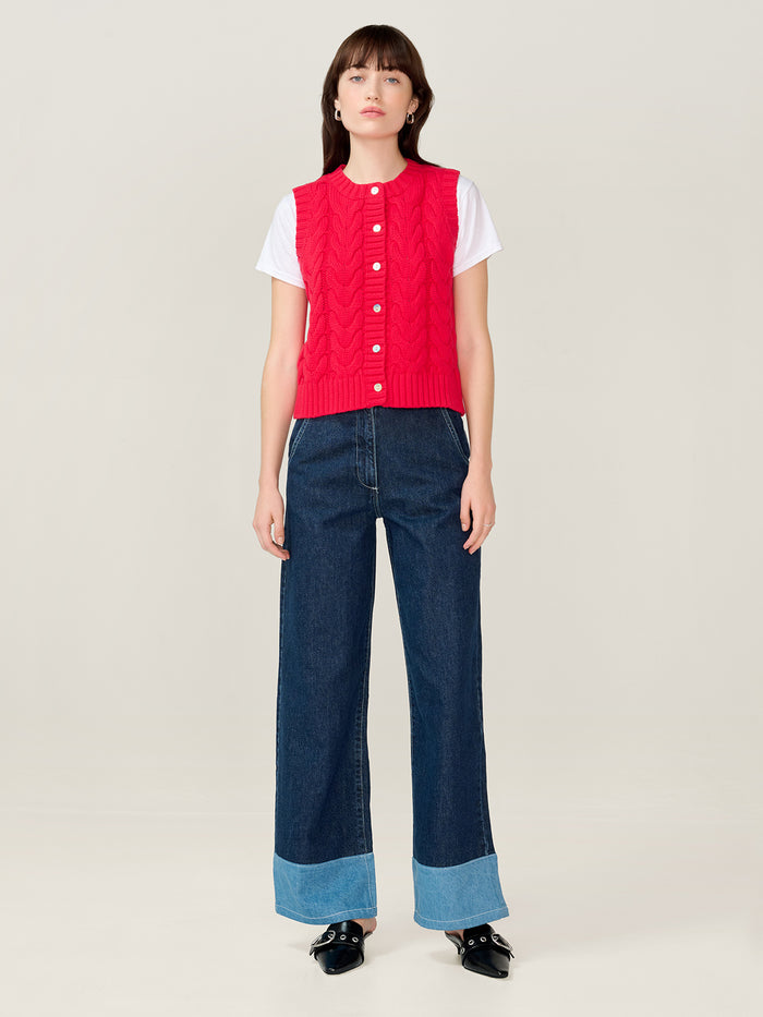Matilda Cable Knitted Vest in Red