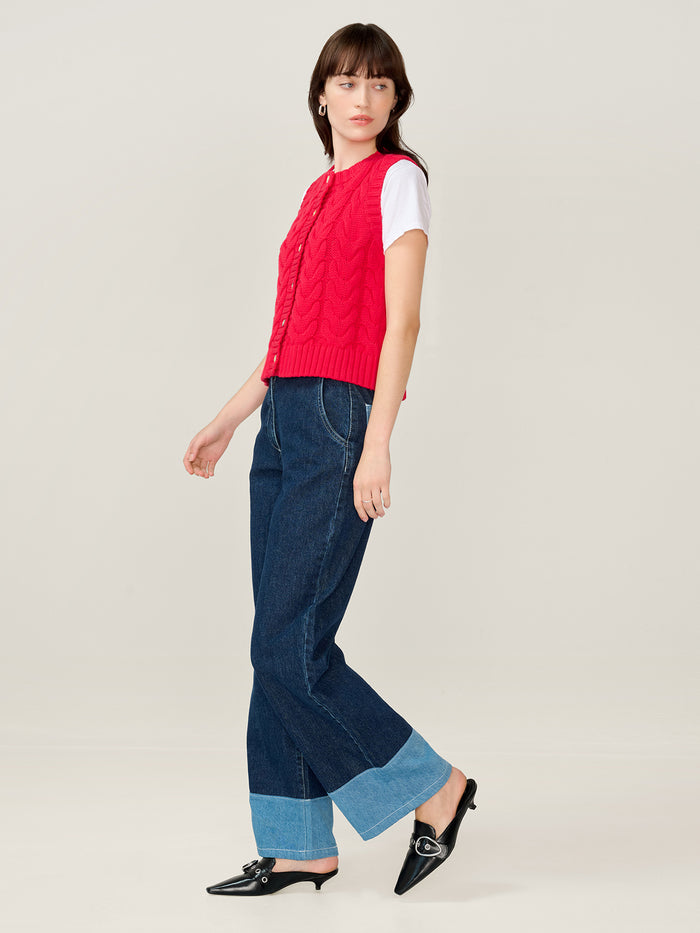 Matilda Cable Knitted Vest in Red