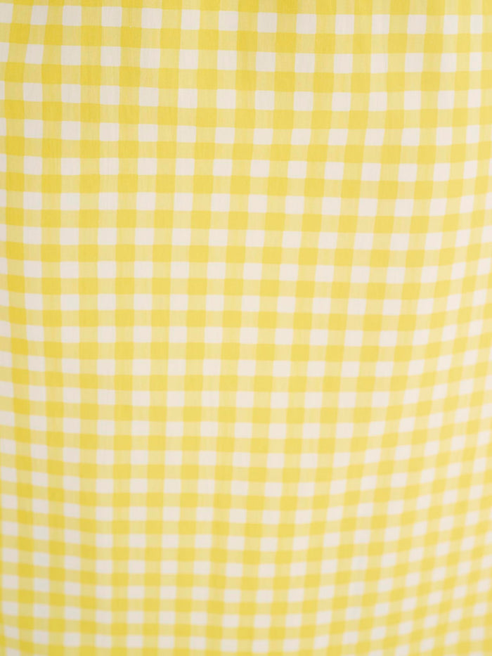 Megan Gingham Print Shirred Midi Dress in Yellow