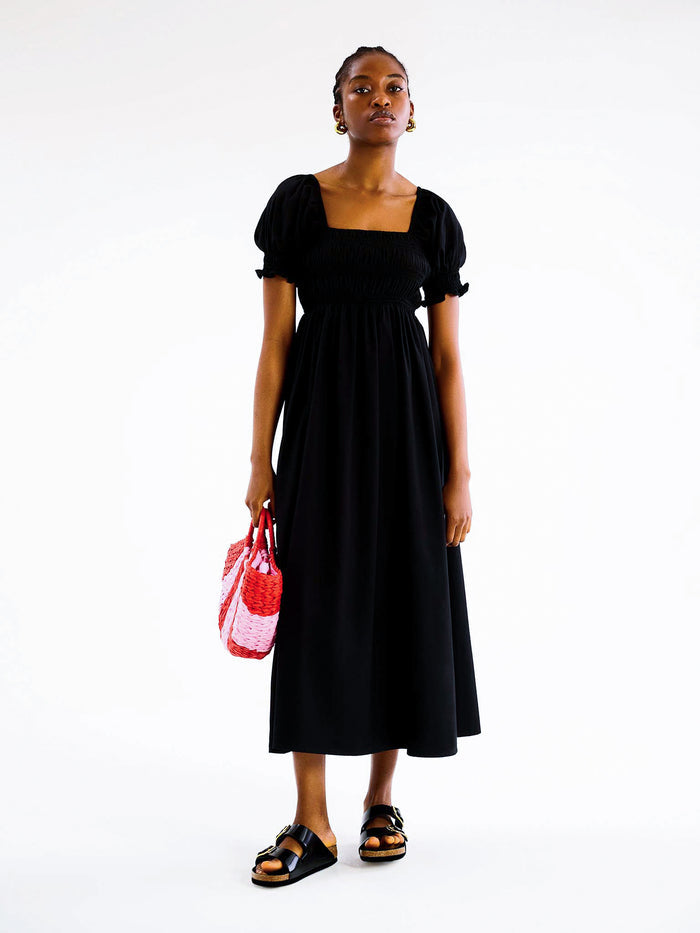 Megan Shirred Detail Dress in Black