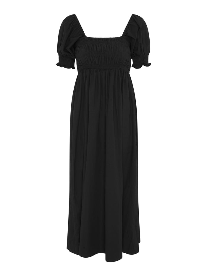 Megan Shirred Detail Dress in Black
