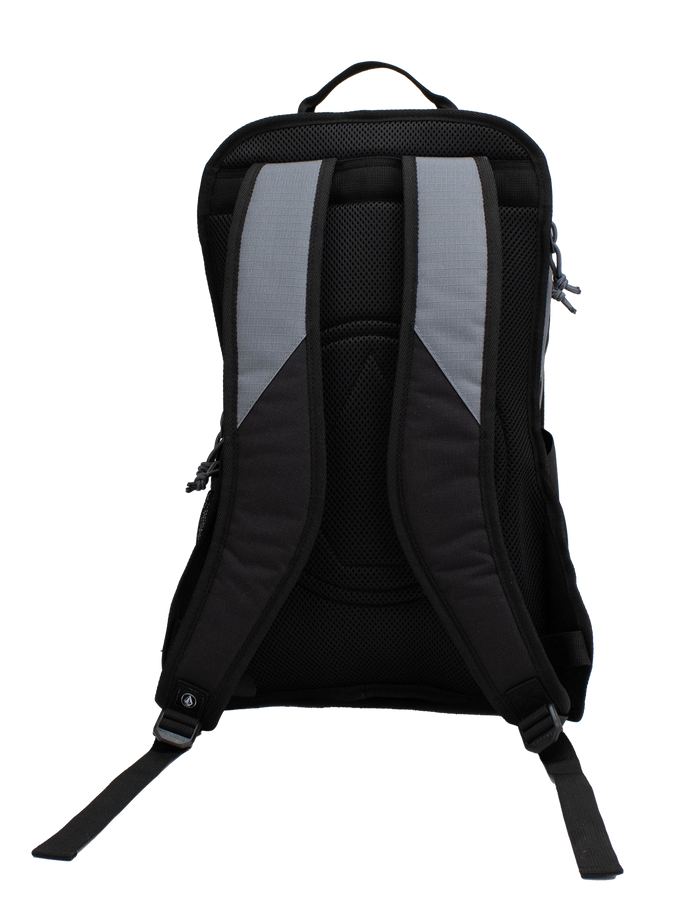 The Volcom Men's Boundary Backpack is displayed from the back against a white background, featuring two padded shoulder straps and a top carrying handle.