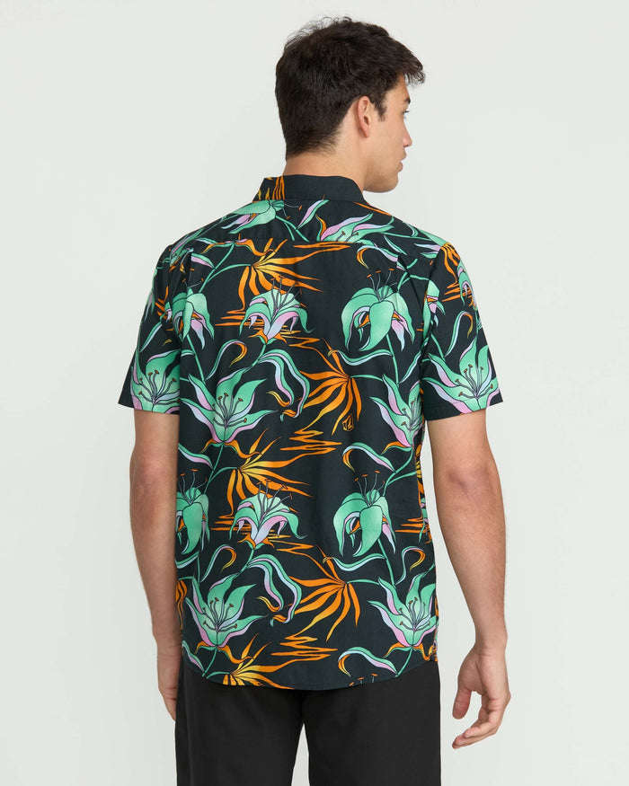 Men's Brainmelter Floral Short Sleeve Shirt-Black Green-Volcom