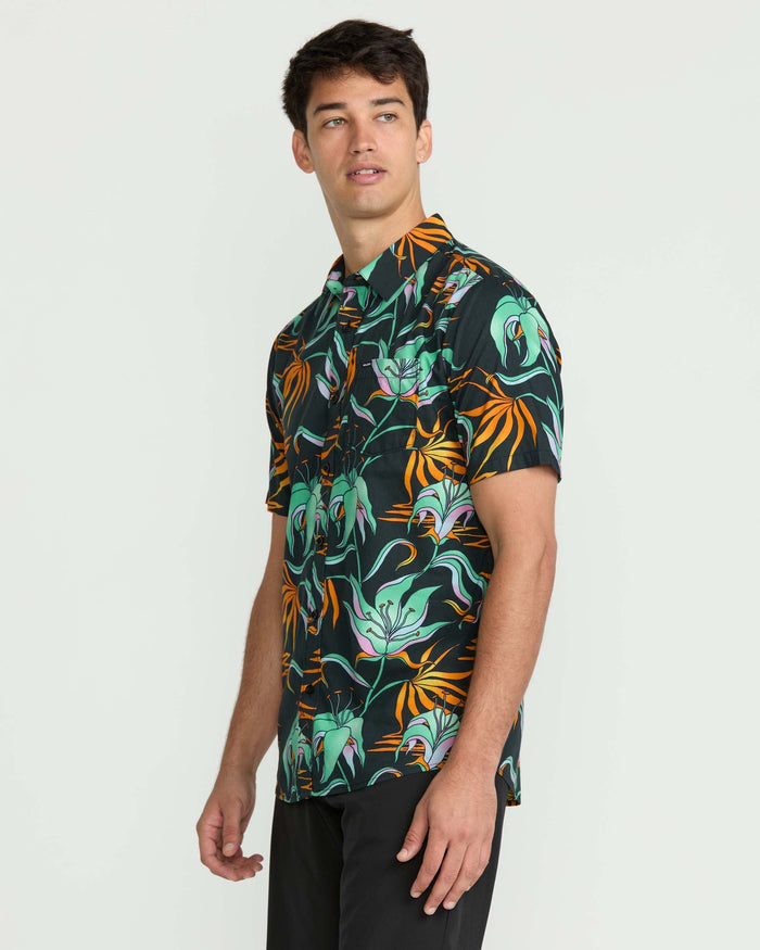 Men's Brainmelter Floral Short Sleeve Shirt-Black Green-Volcom