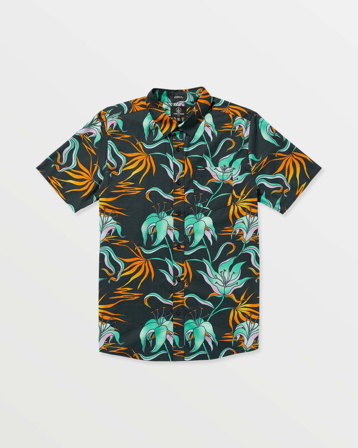 Men's Brainmelter Floral Short Sleeve Shirt-Black Green-Volcom