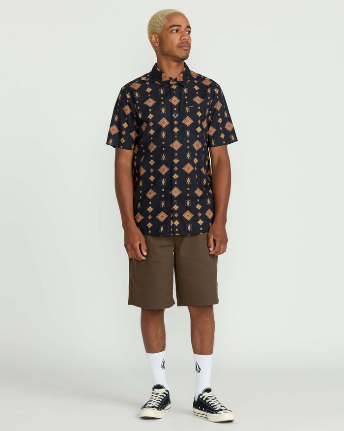 Men's Desert Dobby Short Sleeve Shirt-Black-Volcom