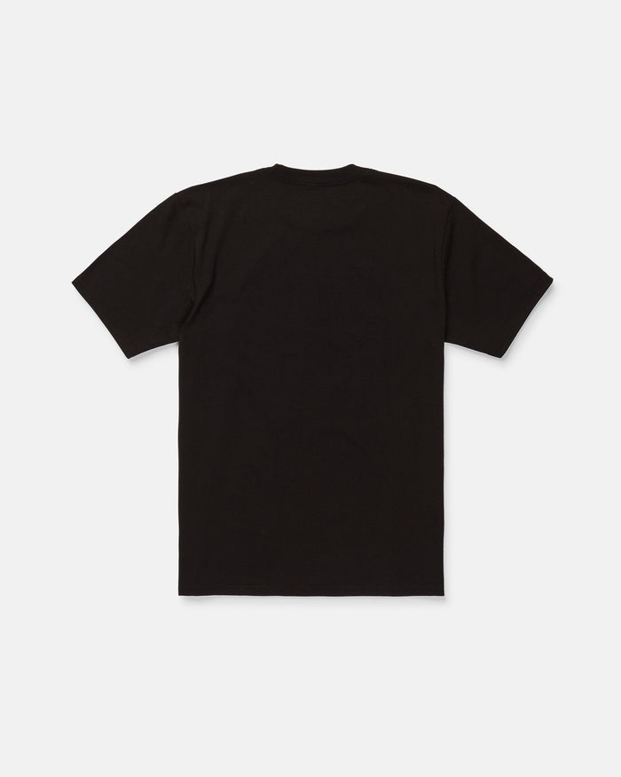 Men's Dual Euro Short Sleeve Tee by Volcom displayed flat with the back facing up on a white background, crafted from premium ring-spun cotton and featuring a vintage Volcom logo.