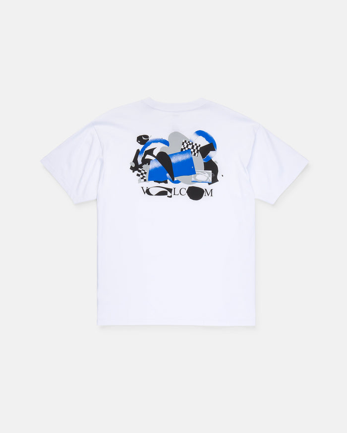 Introducing the Men’s Featured Artist Head Check Short Sleeve Tee by Volcom. This premium ringspun cotton shirt features an abstract blue, black, and gray graphic with checkered patterns on the back and "VOLCOM" in black text beneath the design. Showcasing exclusive artwork by Antonio Carrau as part of our Featured Artist Tee collection, it offers a truly unique and stylish look.