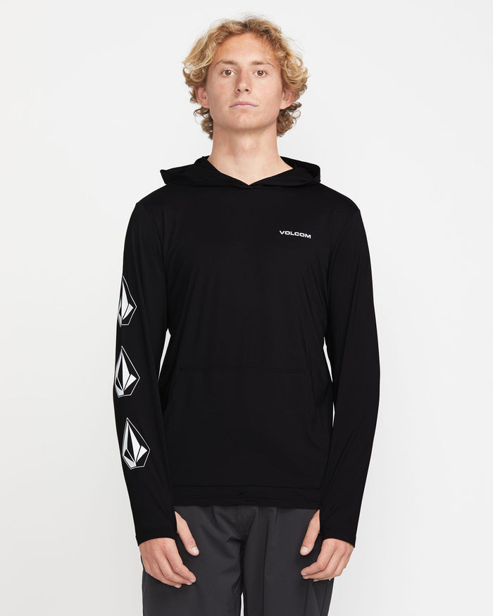 Men's Largee Iconic Hood Long Sleeve Rashguard-Black-Volcom