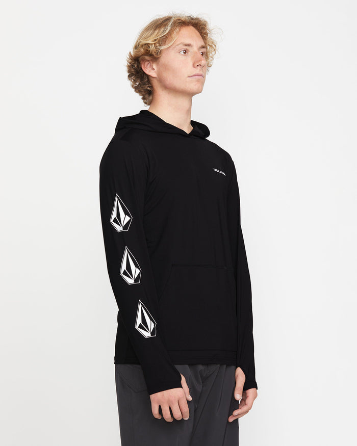 Men's Largee Iconic Hood Long Sleeve Rashguard-Black-Volcom