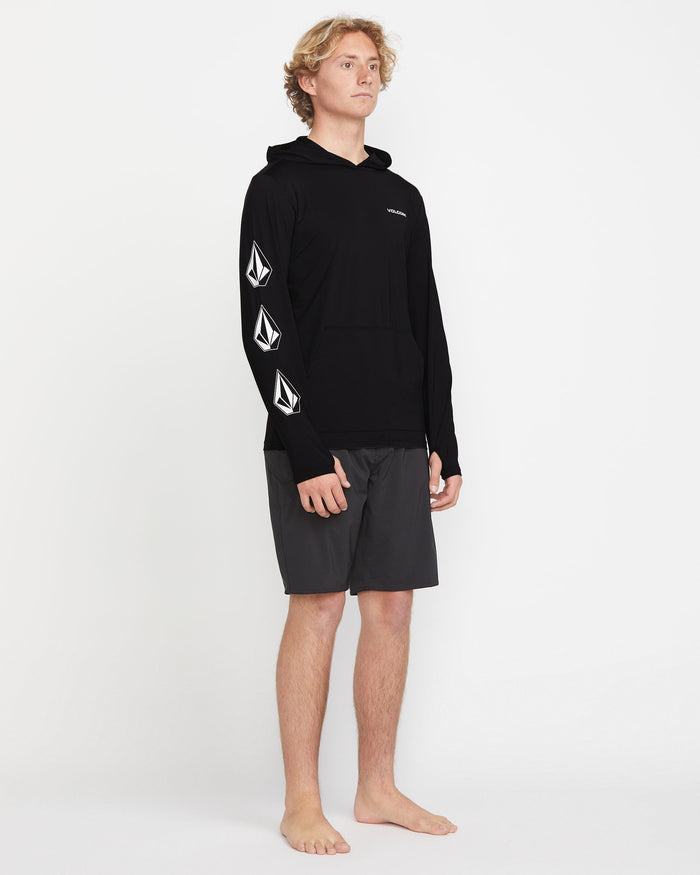 Men's Largee Iconic Hood Long Sleeve Rashguard-Black-Volcom