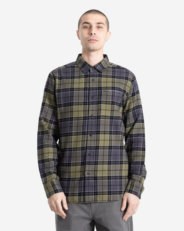 Men's Caden Plaid Long Sleeve Shirt-Dark Olive-Volcom