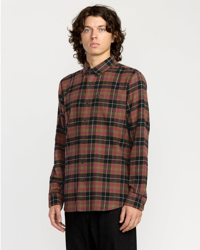 Men's Caden Flannel Shirt-Black/Red-Volcom