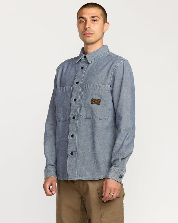 Men's Long Sleeve Shirt-Blue Wash-Volcom