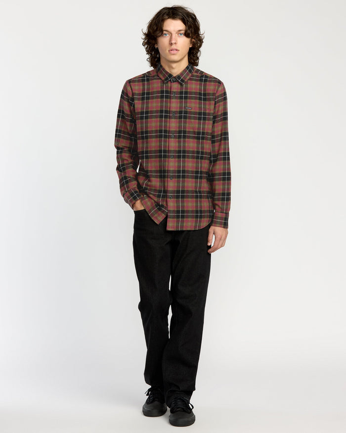 Men's Caden Flannel Shirt-Black/Red-Volcom