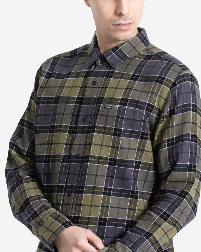 Men's Caden Plaid Long Sleeve Shirt-Dark Olive-Volcom
